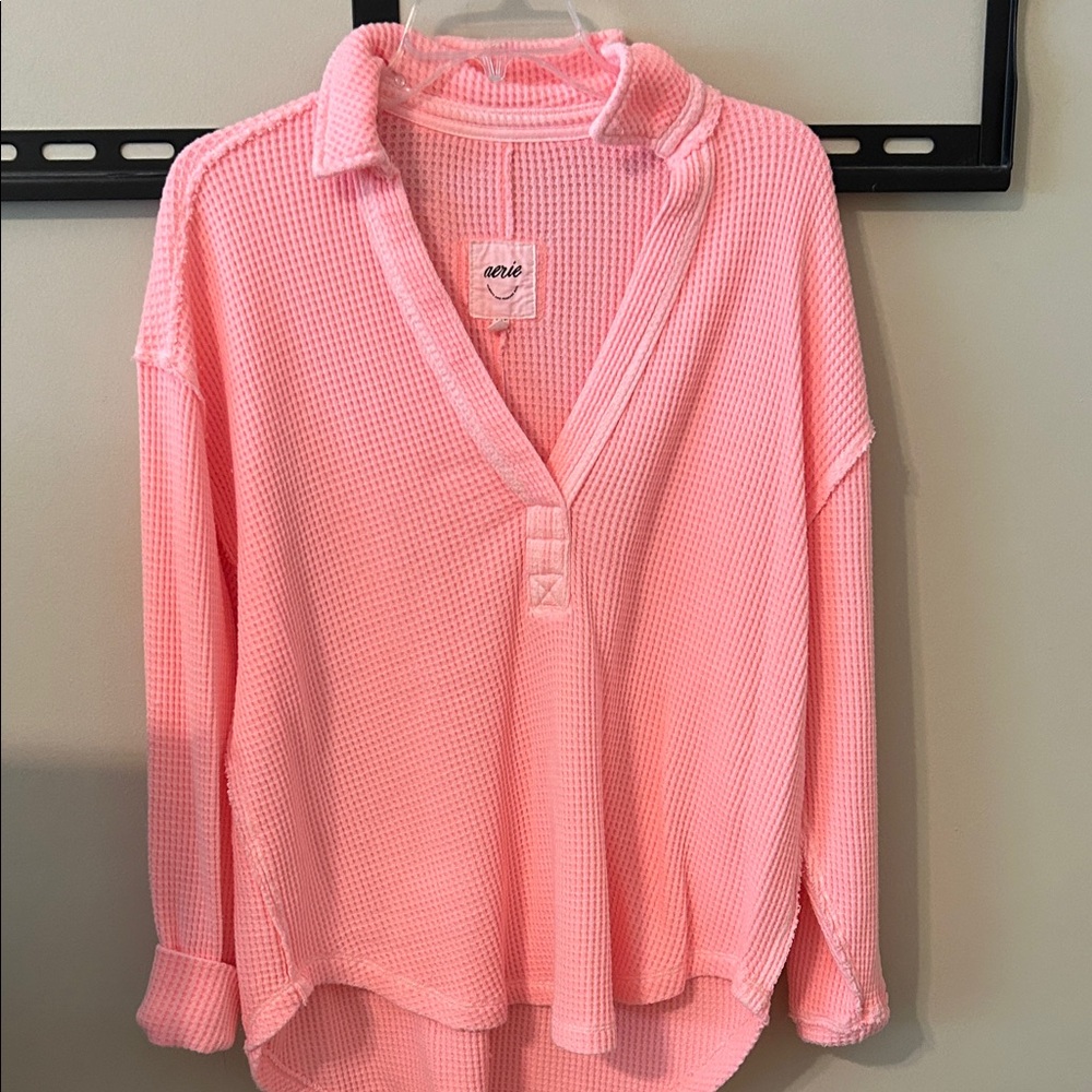 Aerie Light Pink Waffle Knit Top